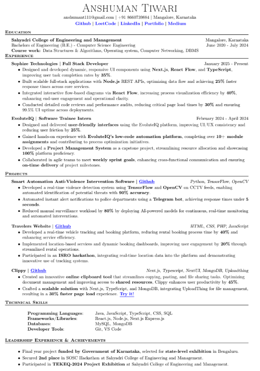 Anshuman Tiwari's Resume on Print